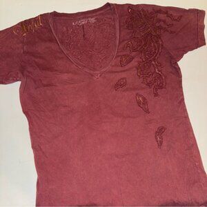 Sinful / Affliction Gold Wing and Embellished Short Sleeve T-Shirt